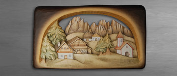 Reliefs with frame Woodcarving, nativity and chess set in wood - Italy - Val  Gardena - Demetz Patrick